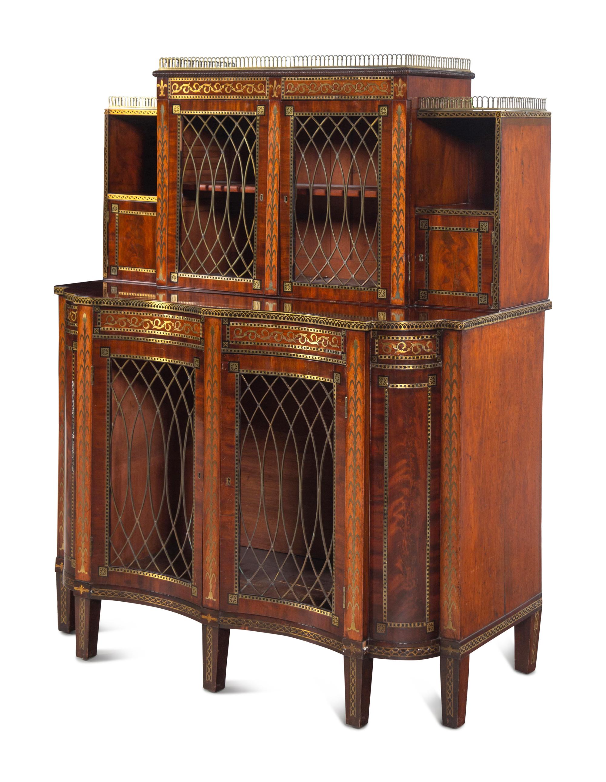 A Late Regency Brass-Inlaid and Ebony-Banded Mahogany Bookcase