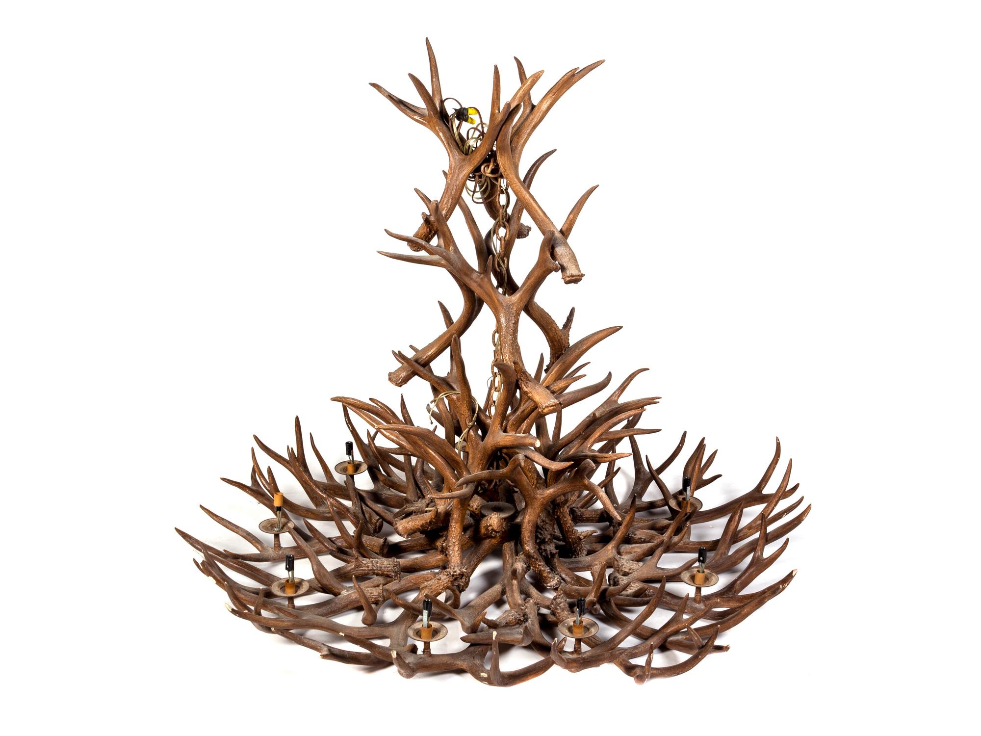 A Faux Antler Nine-Light Chandelier — 20TH CENTURY