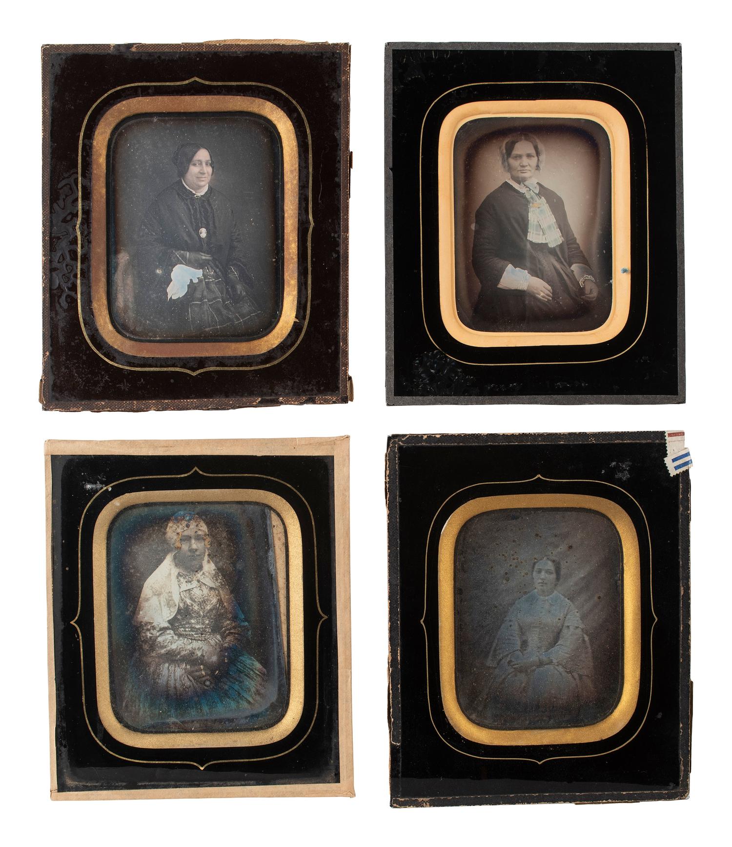 [EARLY PHOTOGRAPHY]. 17 likely European daguerreotypes of women housed in passe partout mounts.