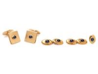 COLLECTION OF YELLOW GOLD AND SAPPHIRE CUFFLINKS