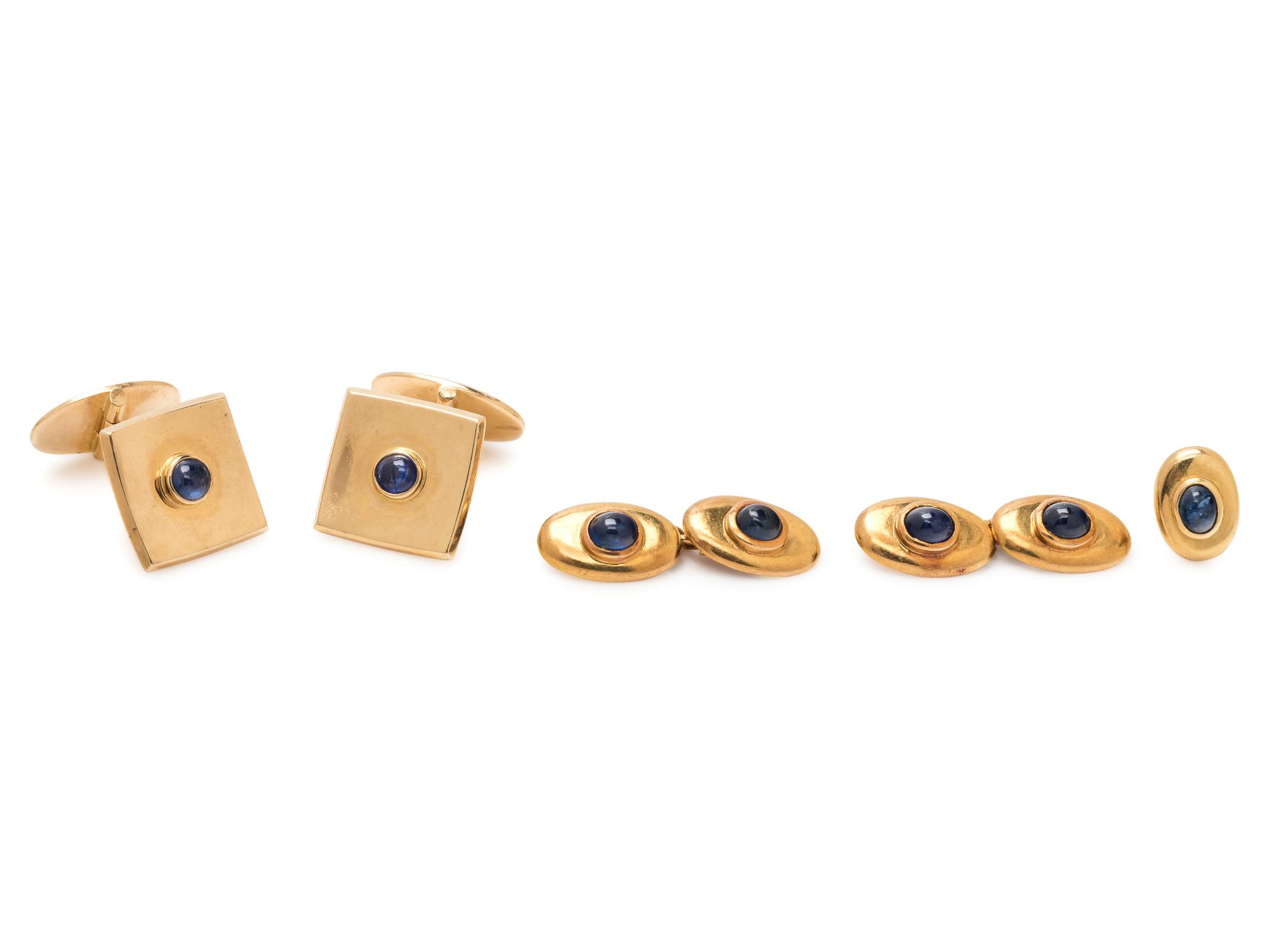 COLLECTION OF YELLOW GOLD AND SAPPHIRE CUFFLINKS