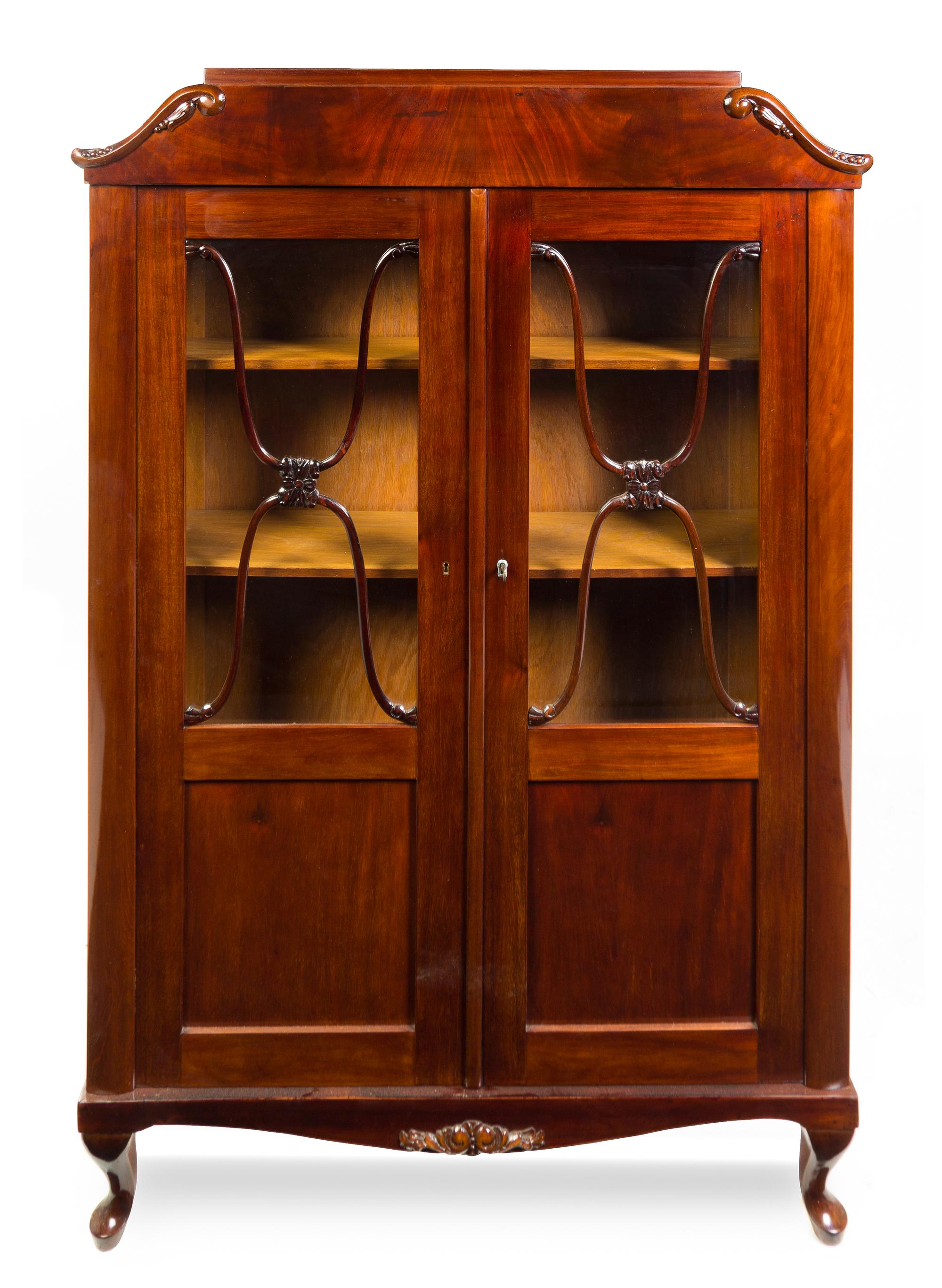 A Danish Mahogany Vitrine Height 62 3/4 x width 42 1/2 x depth 12 1/2 inches. — EARLY 20TH CENTURY