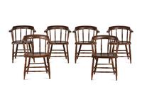 A Set of Six Country Grain-Painted Firehouse Windsor Armchairs