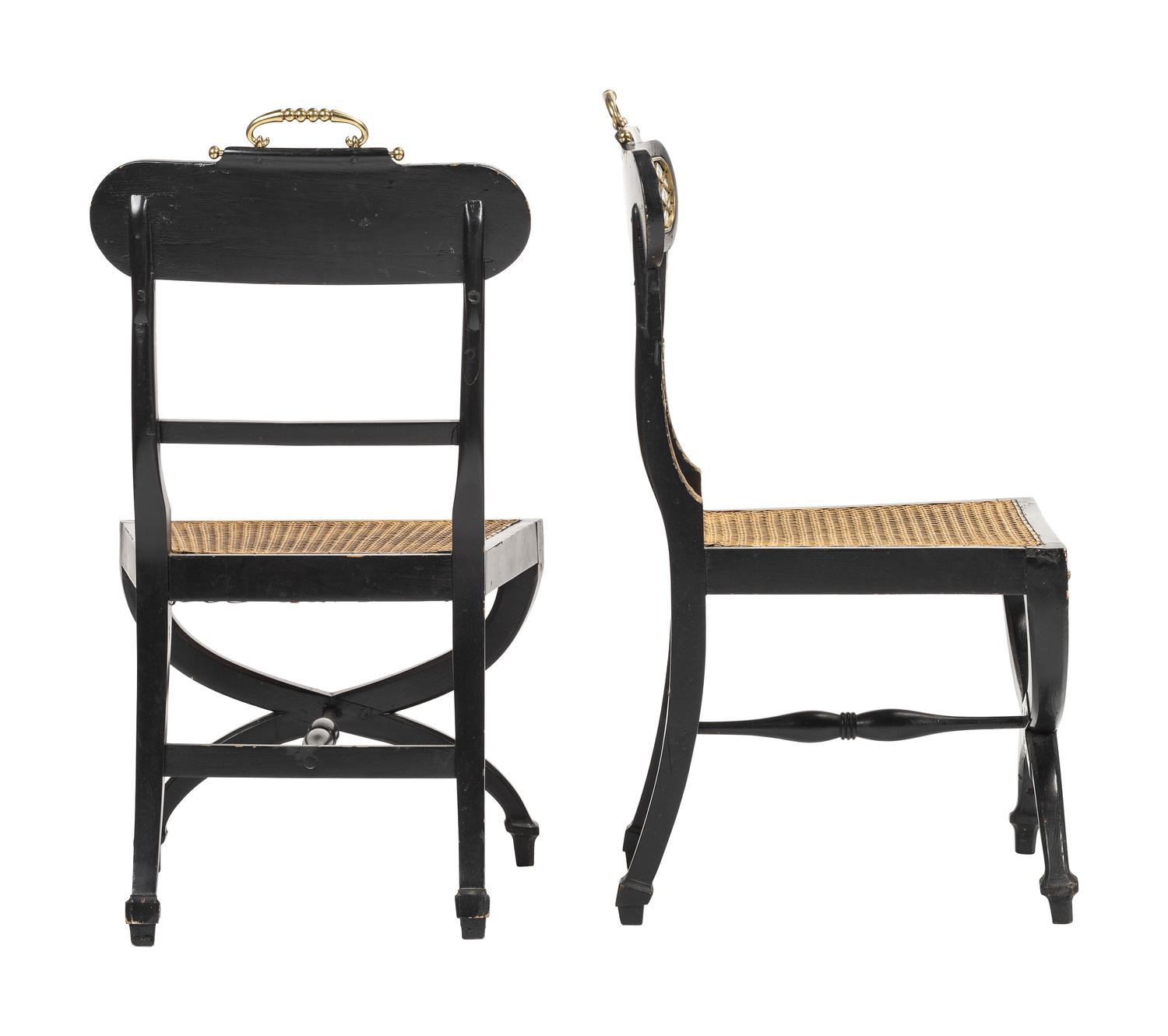 A Pair of Neoclassical Style Ebonized Curule Side Chairs