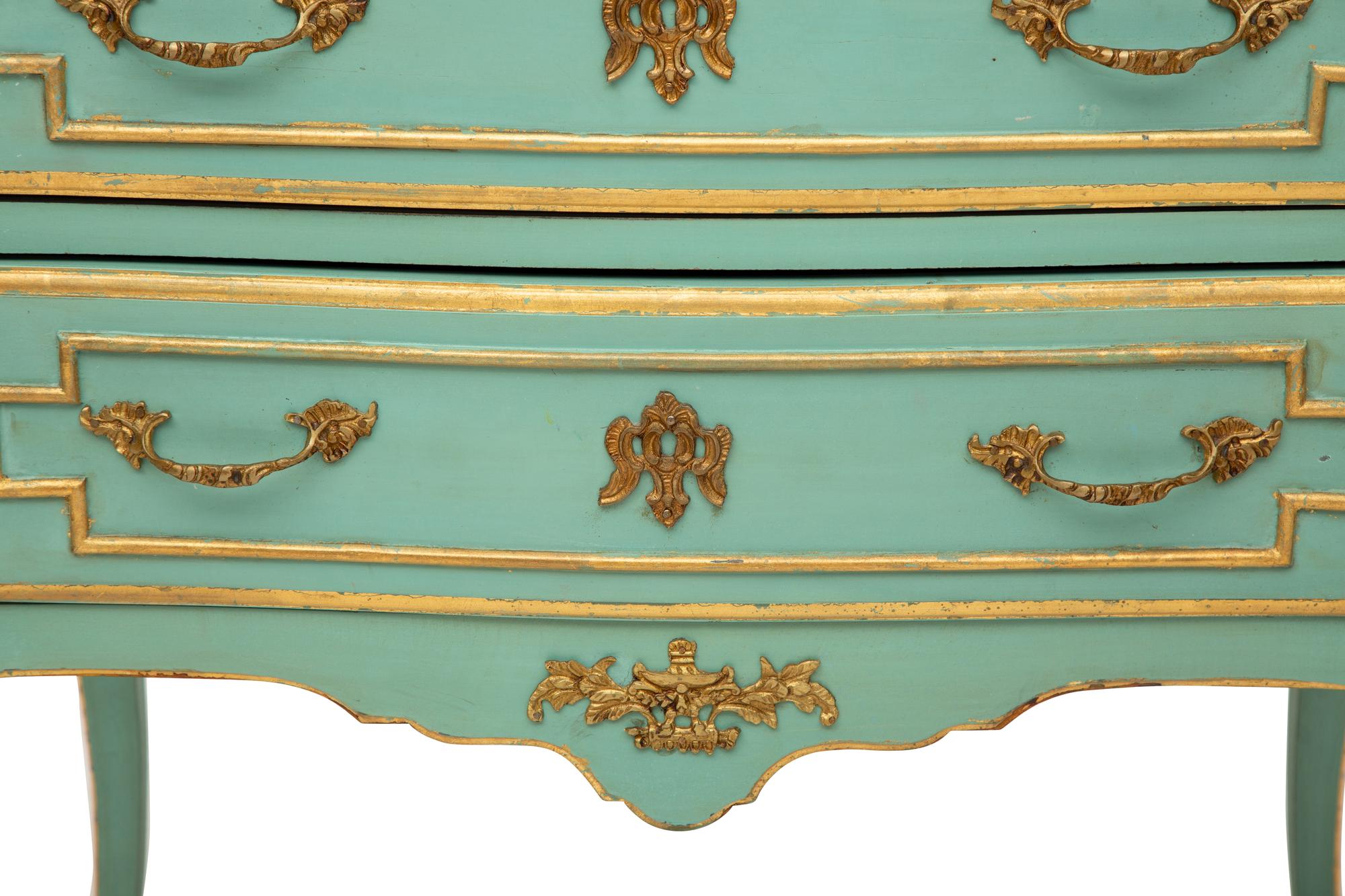 A Louis XV Style Painted and Parcel Gilt Commode