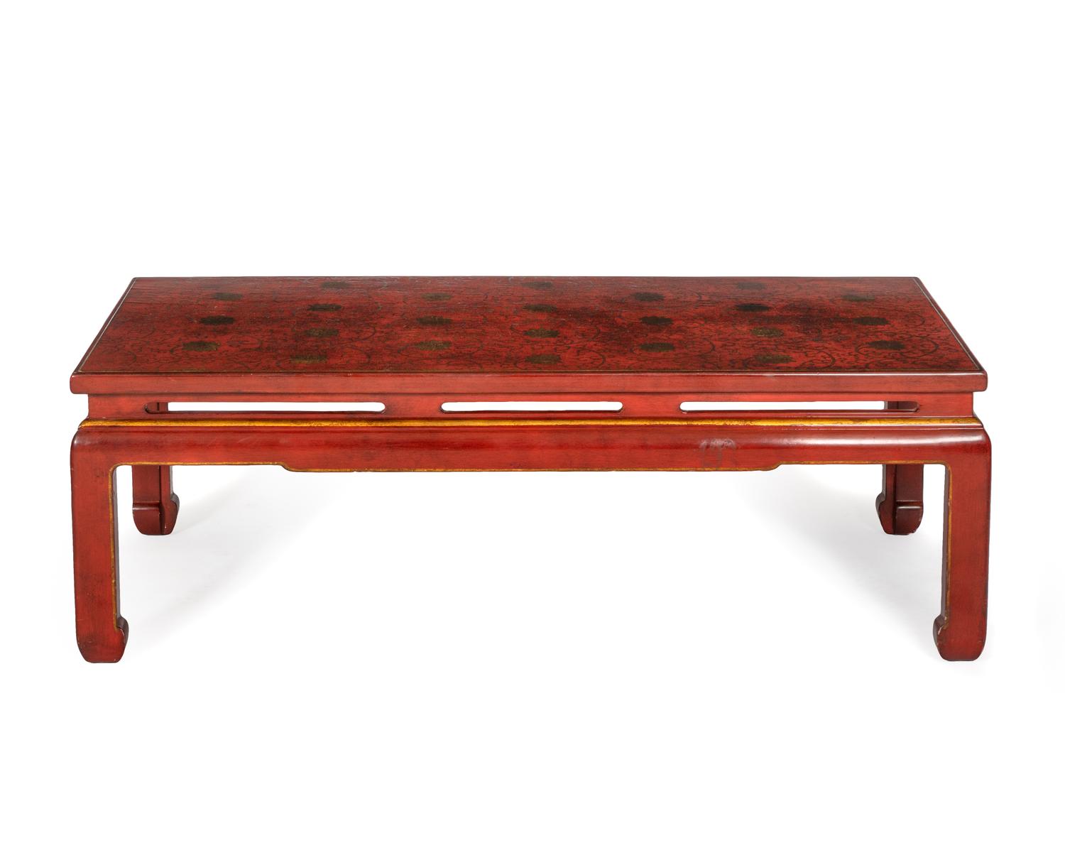 A Chinese Export Red Lacquer and Parcel Gilt Low Table