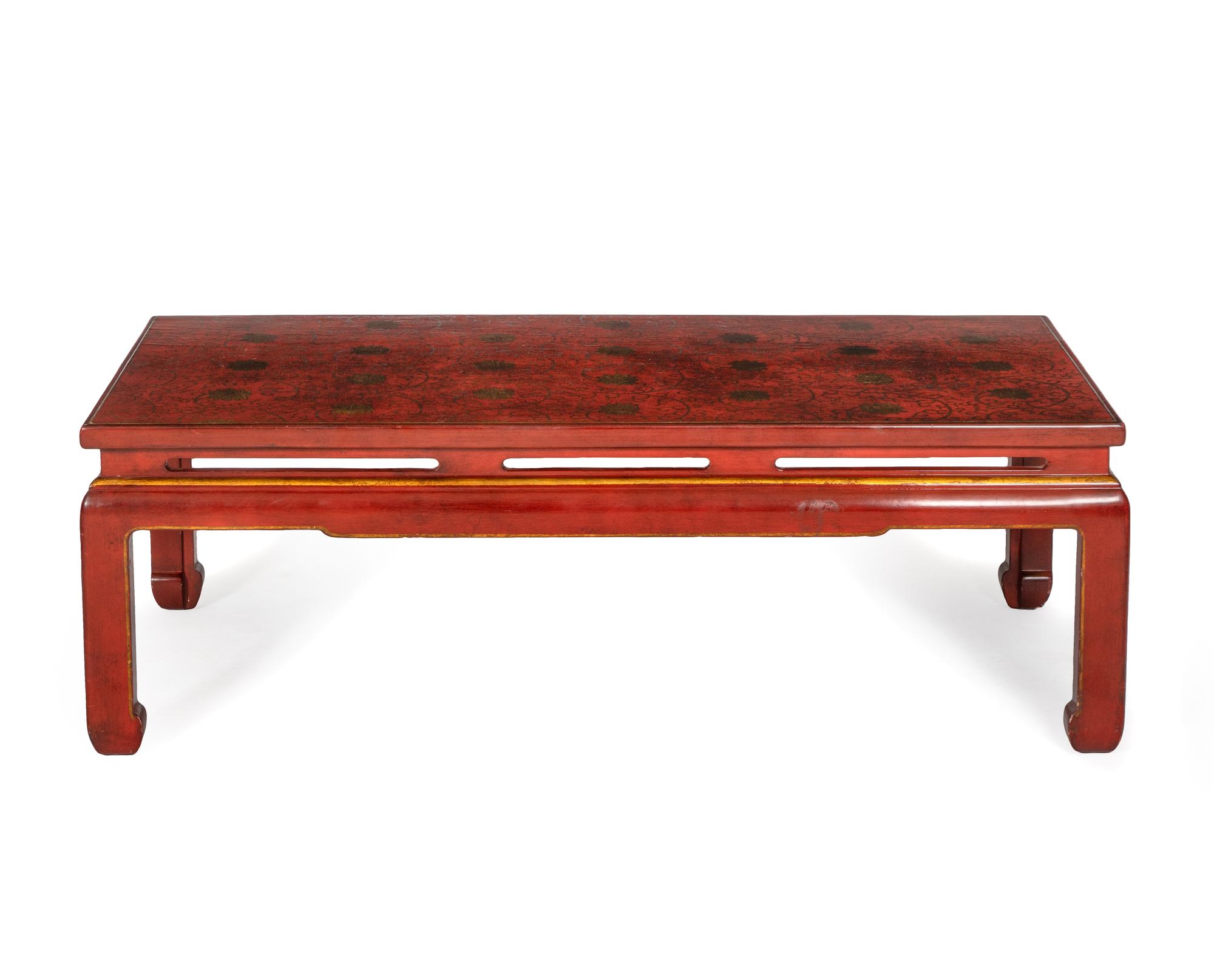 A Chinese Export Red Lacquer and Parcel Gilt Low Table
