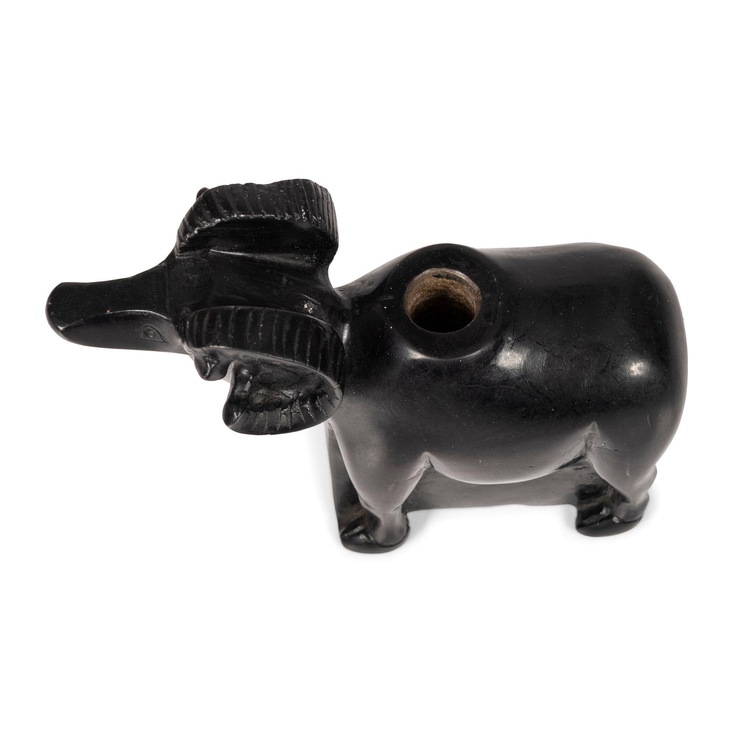 Carved Blackstone Figural Pipe Bowl, Ram