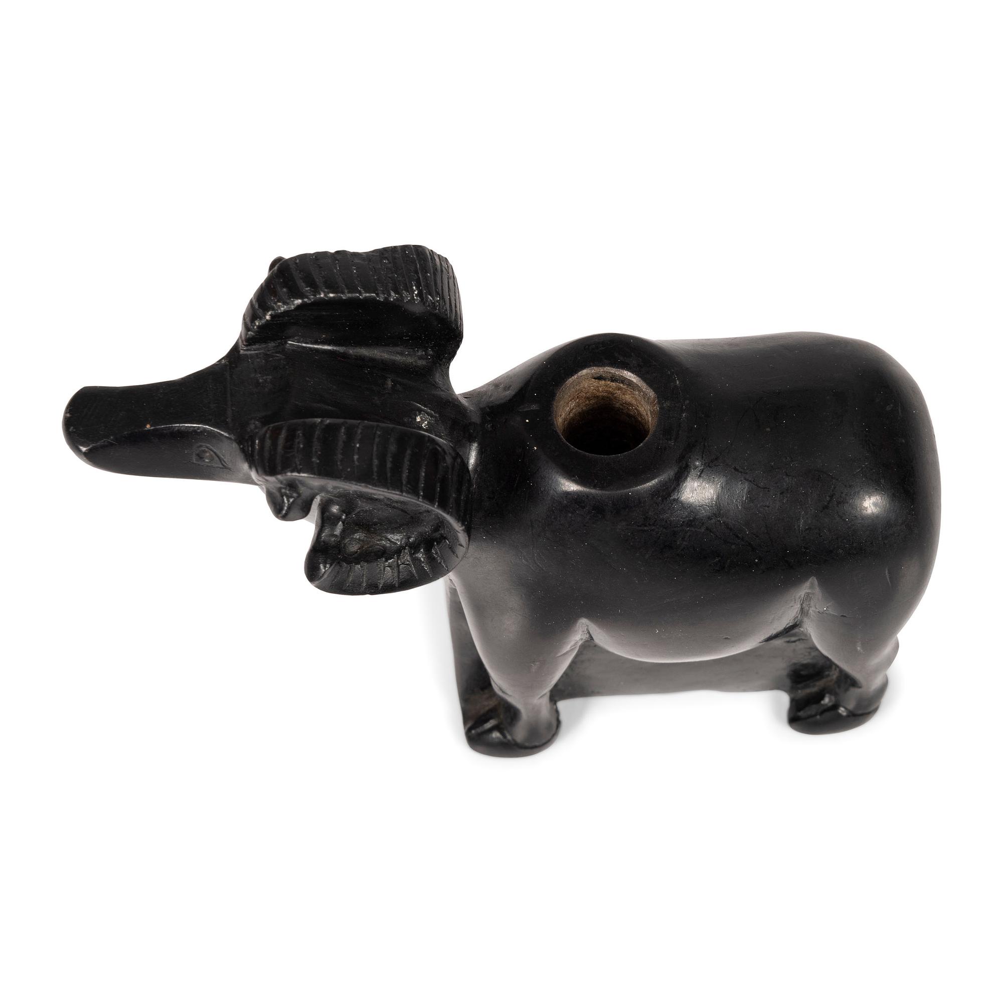 Carved Blackstone Figural Pipe Bowl, Ram