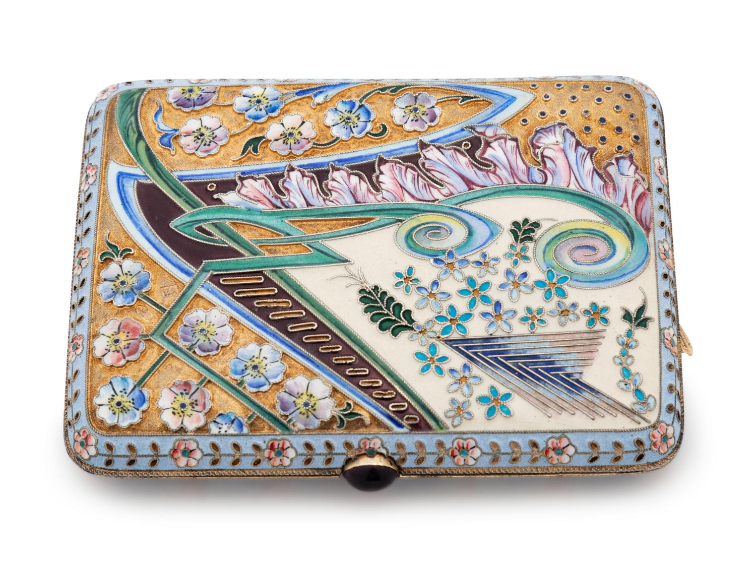 A Russian Silver-Gilt and Shaded Enamel Cigarette Case