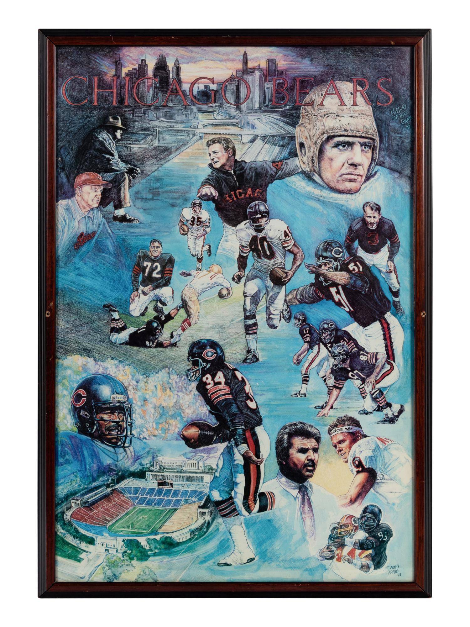 A Group of Seven Chicago Bears Artworks Formerly Displayed at Mike Ditka’s Restaurant