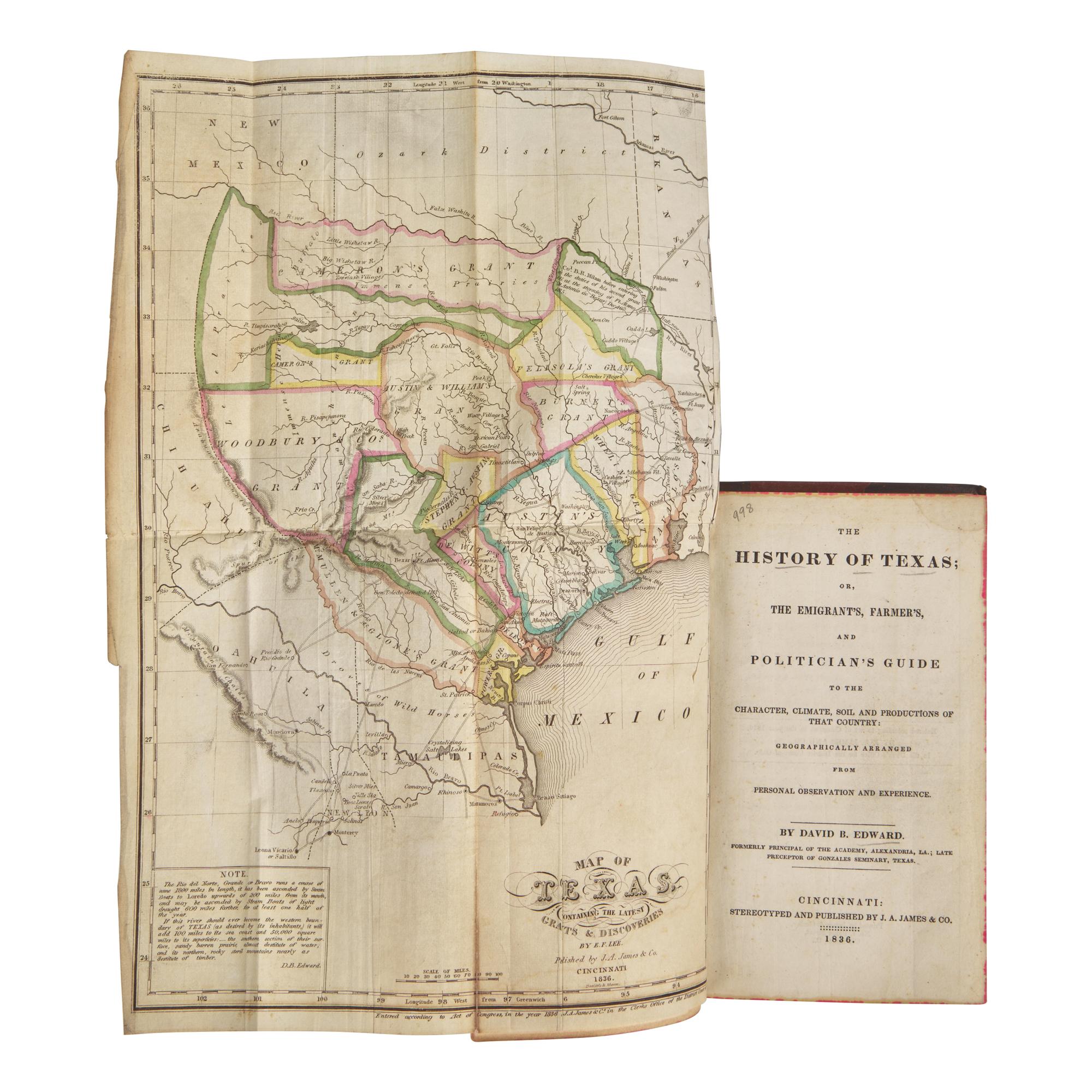 [Texiana] Edward, David B(arnett). The History of Texas; or, The Emigrant's Farmer's and Politician's Guide to the Character, Climate, Soil and Productions of that Country...