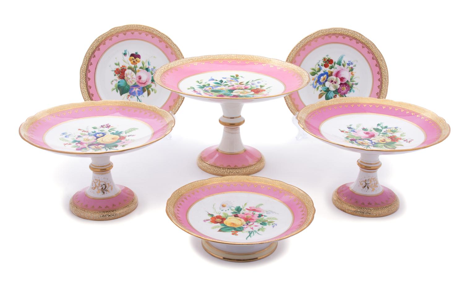 An English Spode Porcelain Dessert Service Height of largest compote 7 x diameter 11 1/8 inches. — 19TH CENTURY