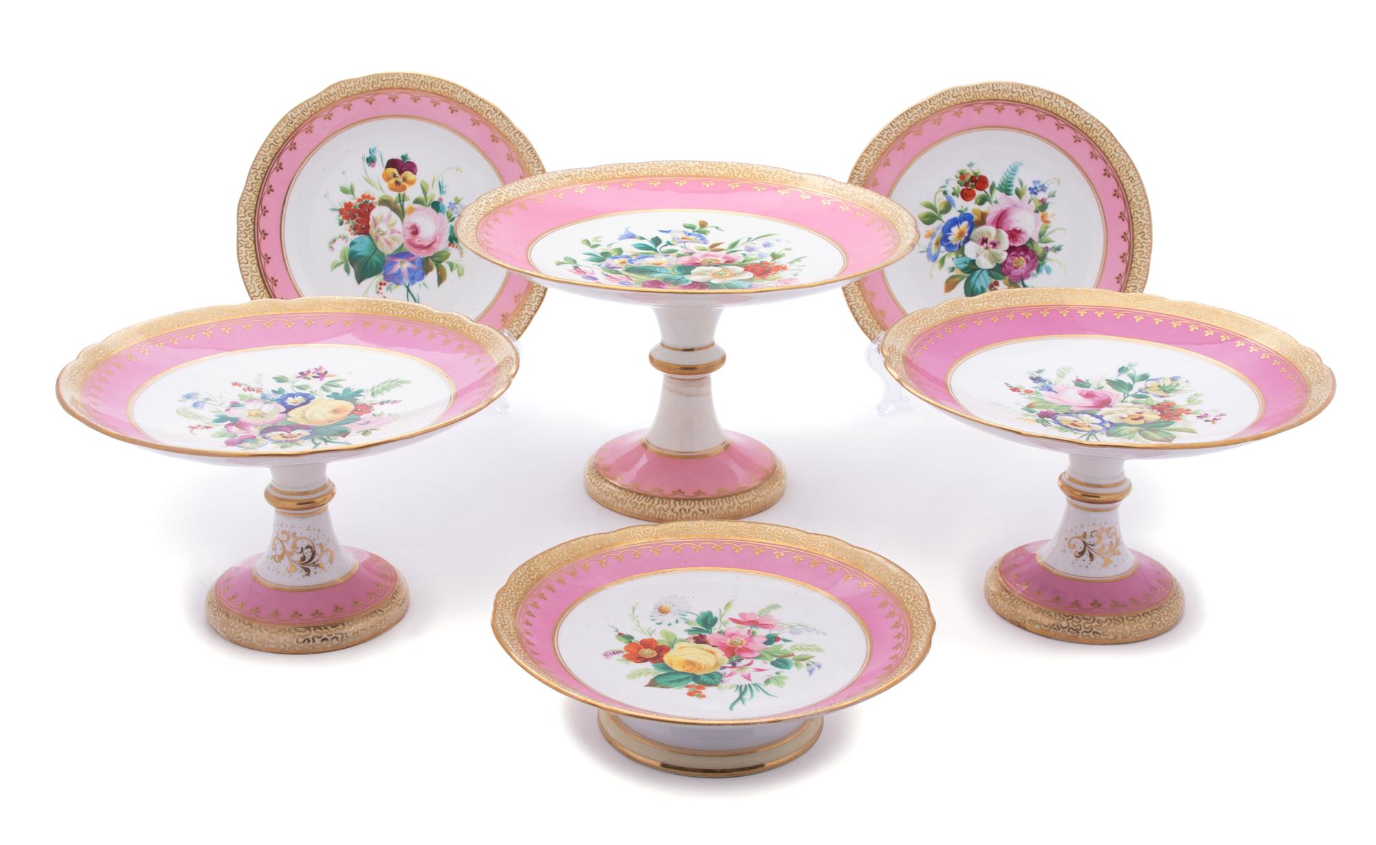 An English Spode Porcelain Dessert Service Height of largest compote 7 x diameter 11 1/8 inches. — 19TH CENTURY