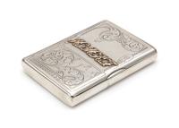 A Russian Silver Cigarette Case, Mark of Ivan Khlebnikov with Imperial Warrant, Moscow, Late 19th/Early 20th Century, the lid with engr