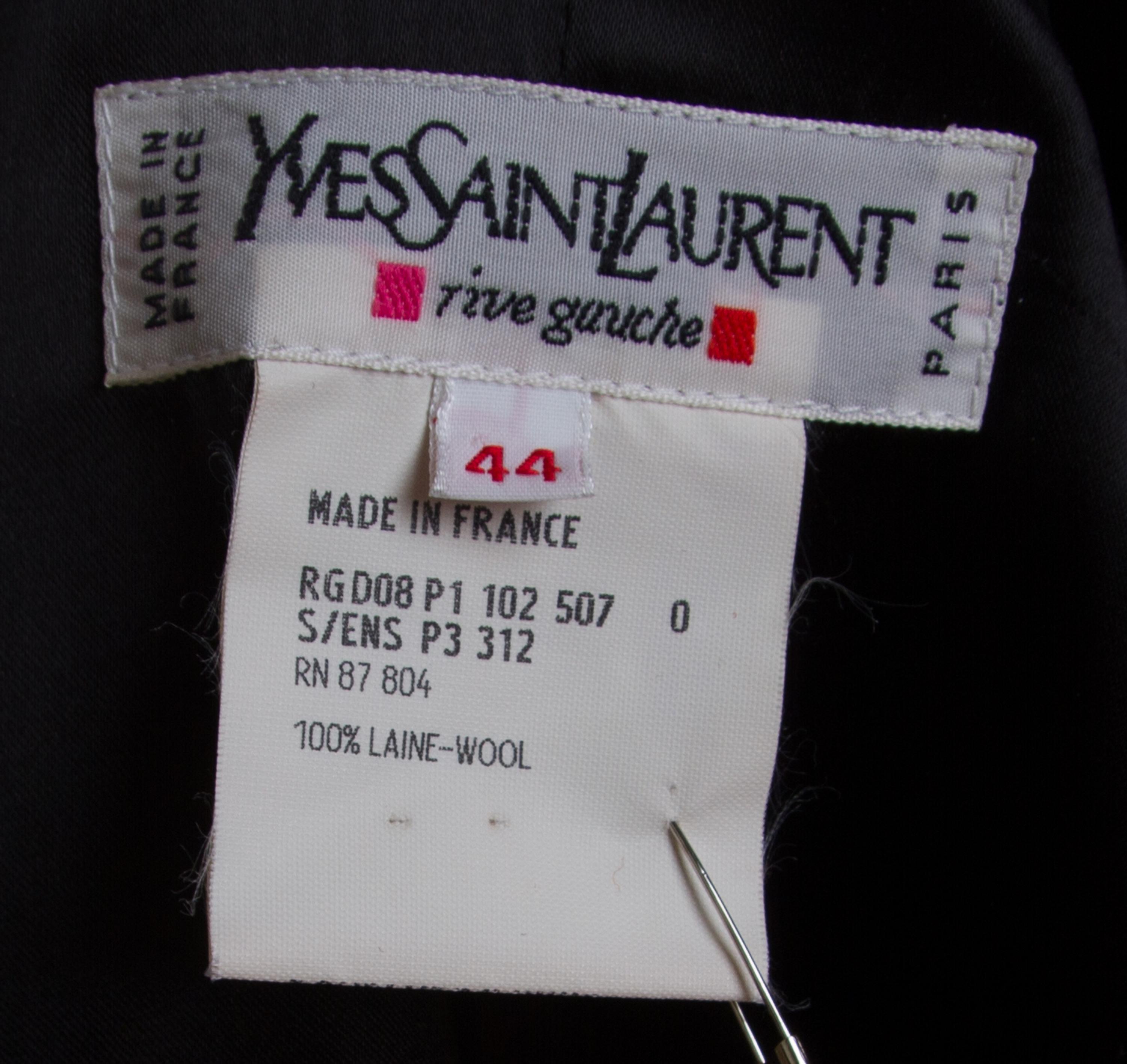 An Yves Saint Laurent Glen Plaid Pant Suit, Size 44.