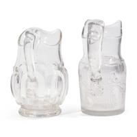 Two Pressed and Molded Flint Glass Pitchers