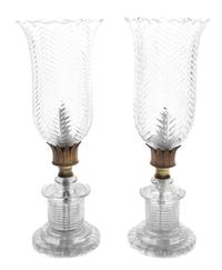 A Pair of Gilt Metal Mounted Cut Glass Table Lamps Height 30 1/2 inches.