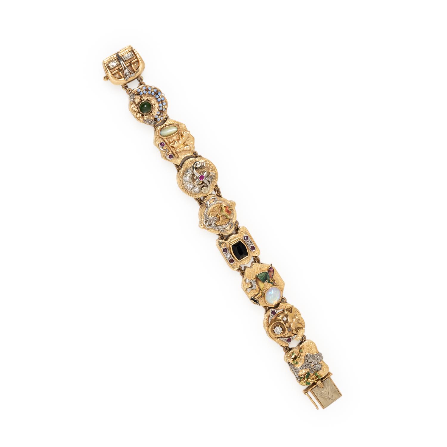 YELLOW GOLD AND MULTIGEM SLIDE CHARM BRACELET