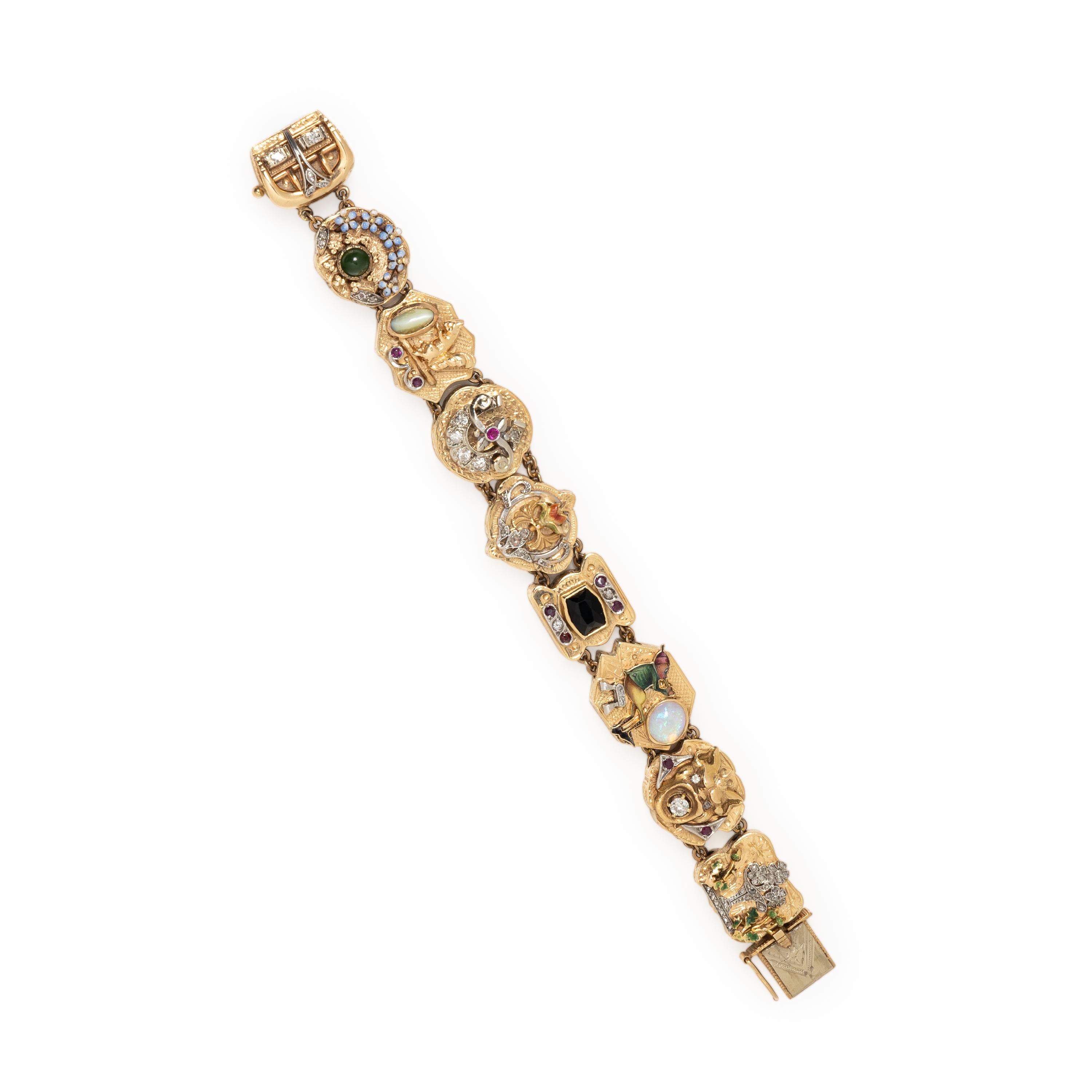 YELLOW GOLD AND MULTIGEM SLIDE CHARM BRACELET