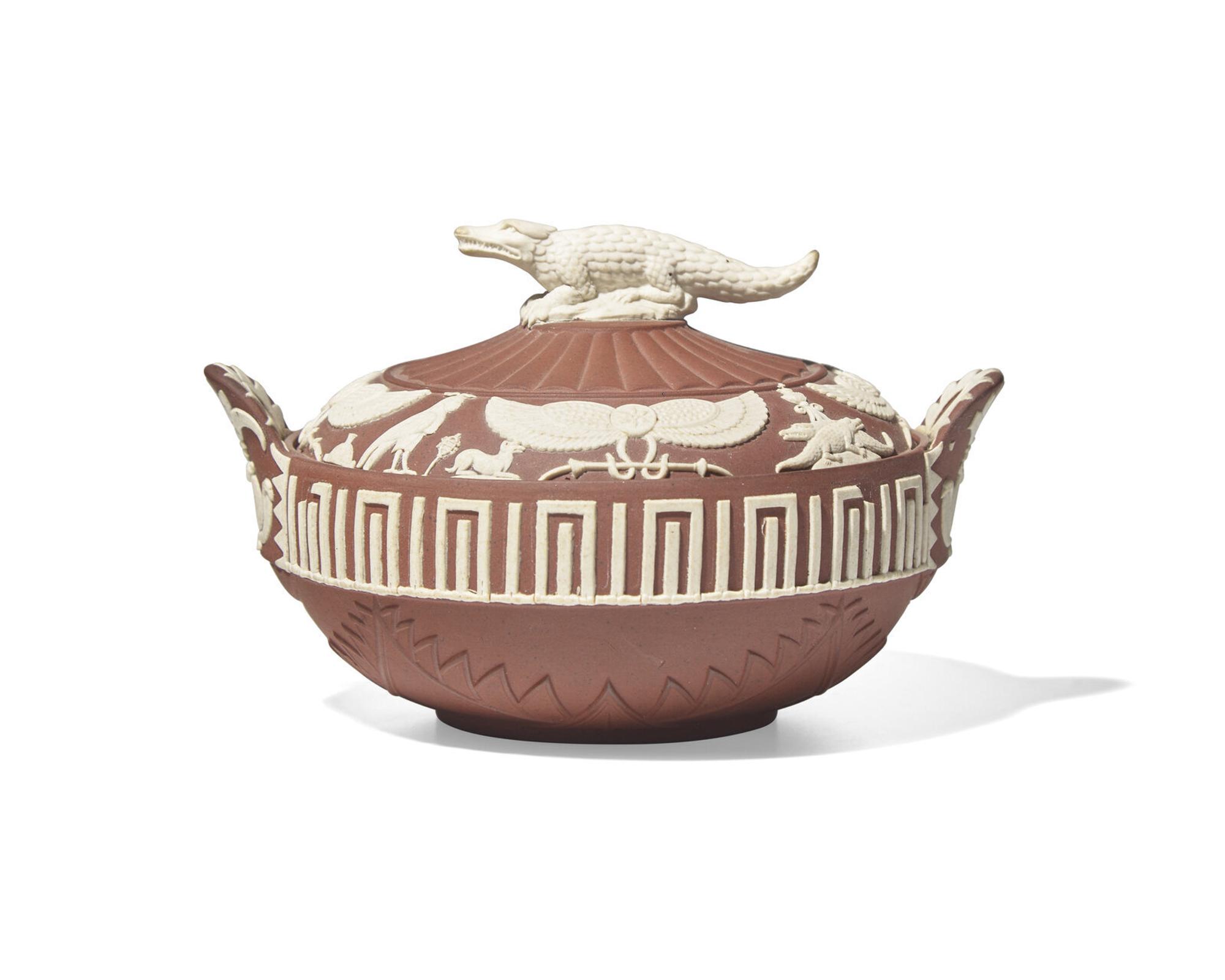 A Wedgwood Egyptian Revival Rosso-Antico Covered Sugar Bowl