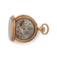 WILLY BERGER, 18K ROSE GOLD AND ENAMEL SKELETONIZED QUARTER REPEATING KEYLESS LEVER WITH APPLIED ARMS OF THE HOUSE OF HOHENZOLLERN AND BRANDENBURG POCKET WATCH