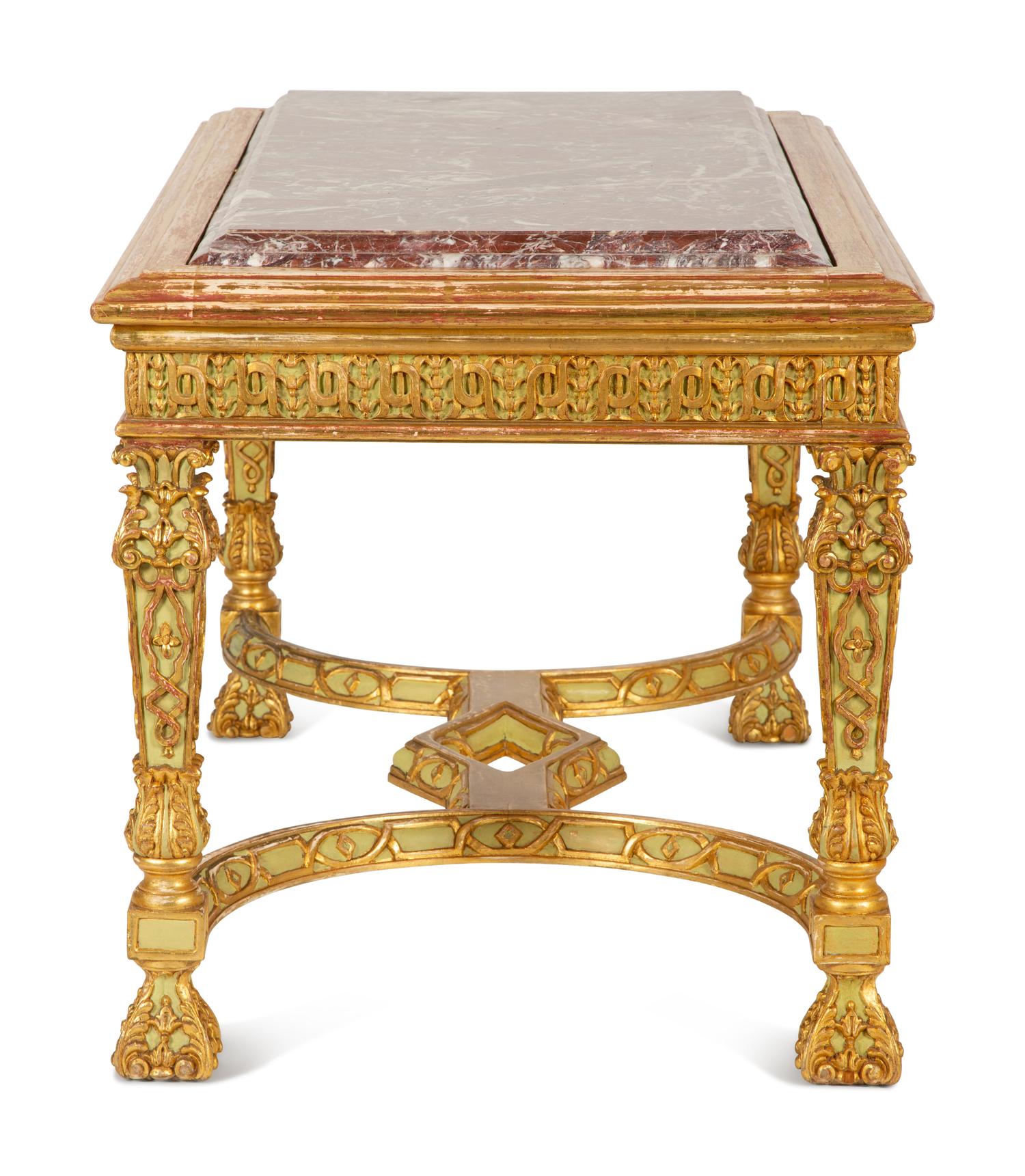 An Italian Painted and Parcel Gilt Marble Top Center Table — 19th/20th Century