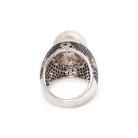 CULTURED SOUTH SEA PEARL, BLACK DIAMOND AND DIAMOND RING