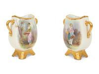 Pair of Continental Painted Porcelain Footed Vases