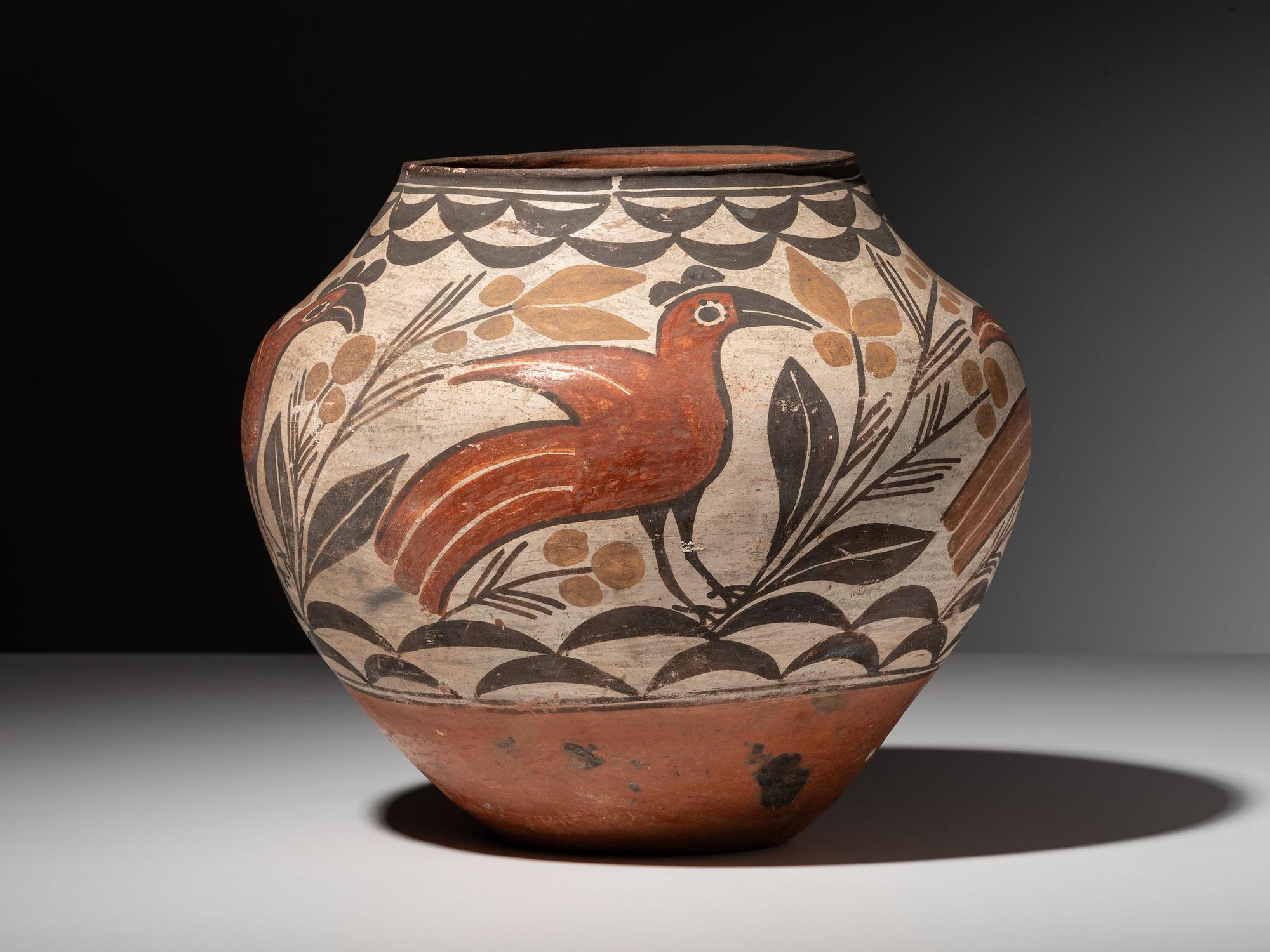 Zia Four Color Pottery Olla, with Parrots