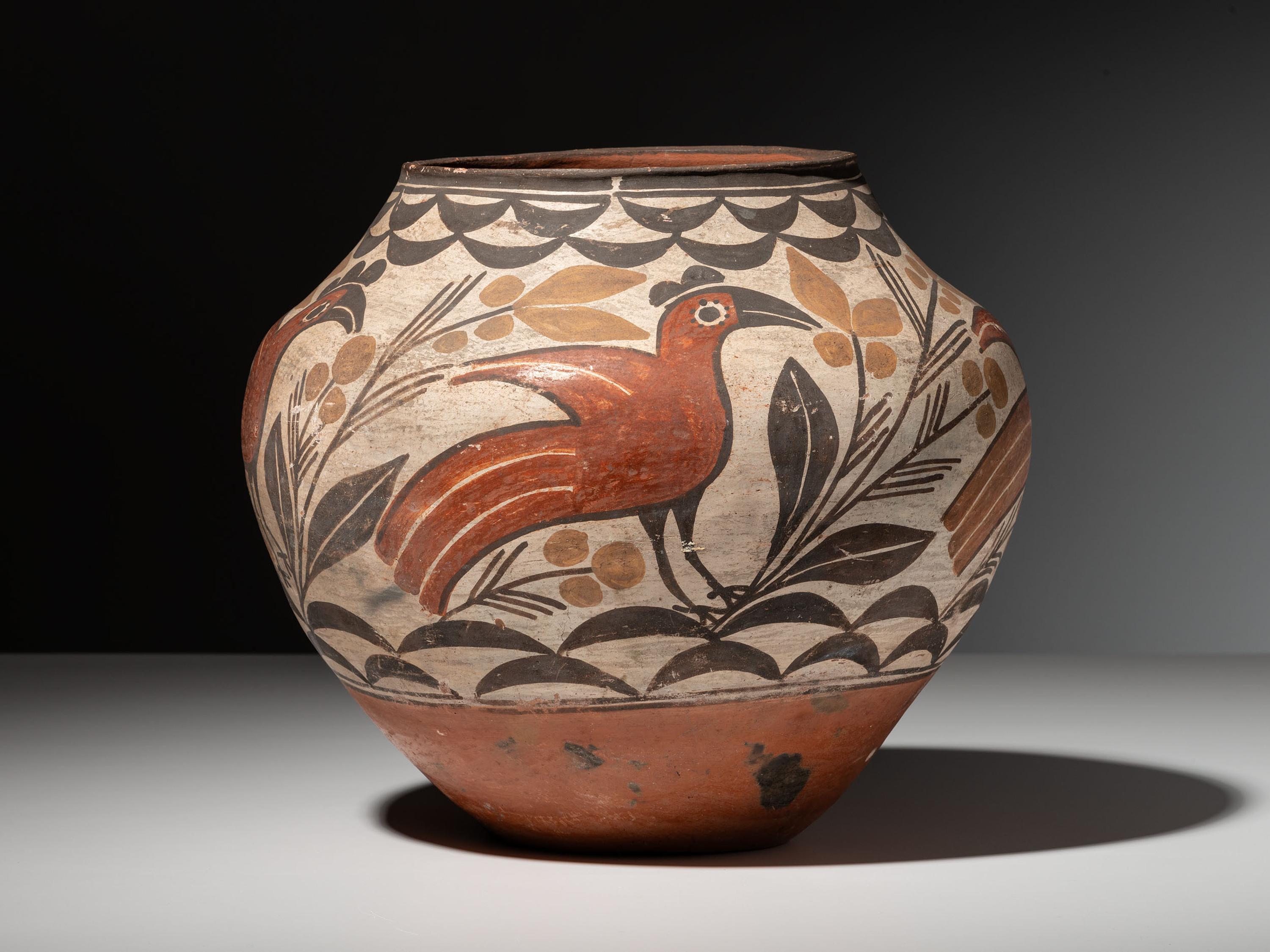 Zia Four Color Pottery Olla, with Parrots
