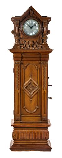 A German Walnut Musical Triple Disc Eroica Tall Case Clock, Height 85 1/2 inches.