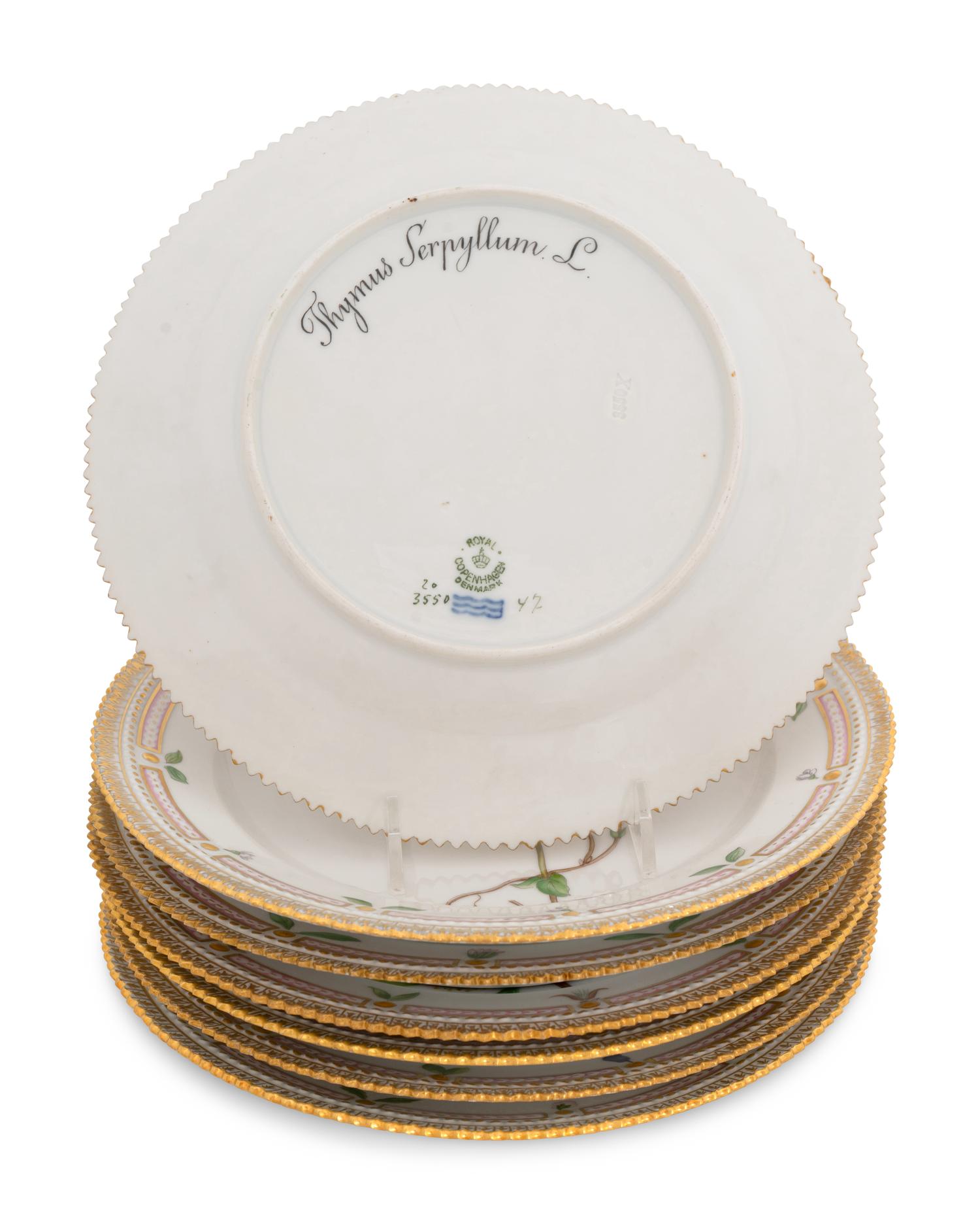 A Set of Seven Royal Copenhagen Flora Danica Luncheon Plates