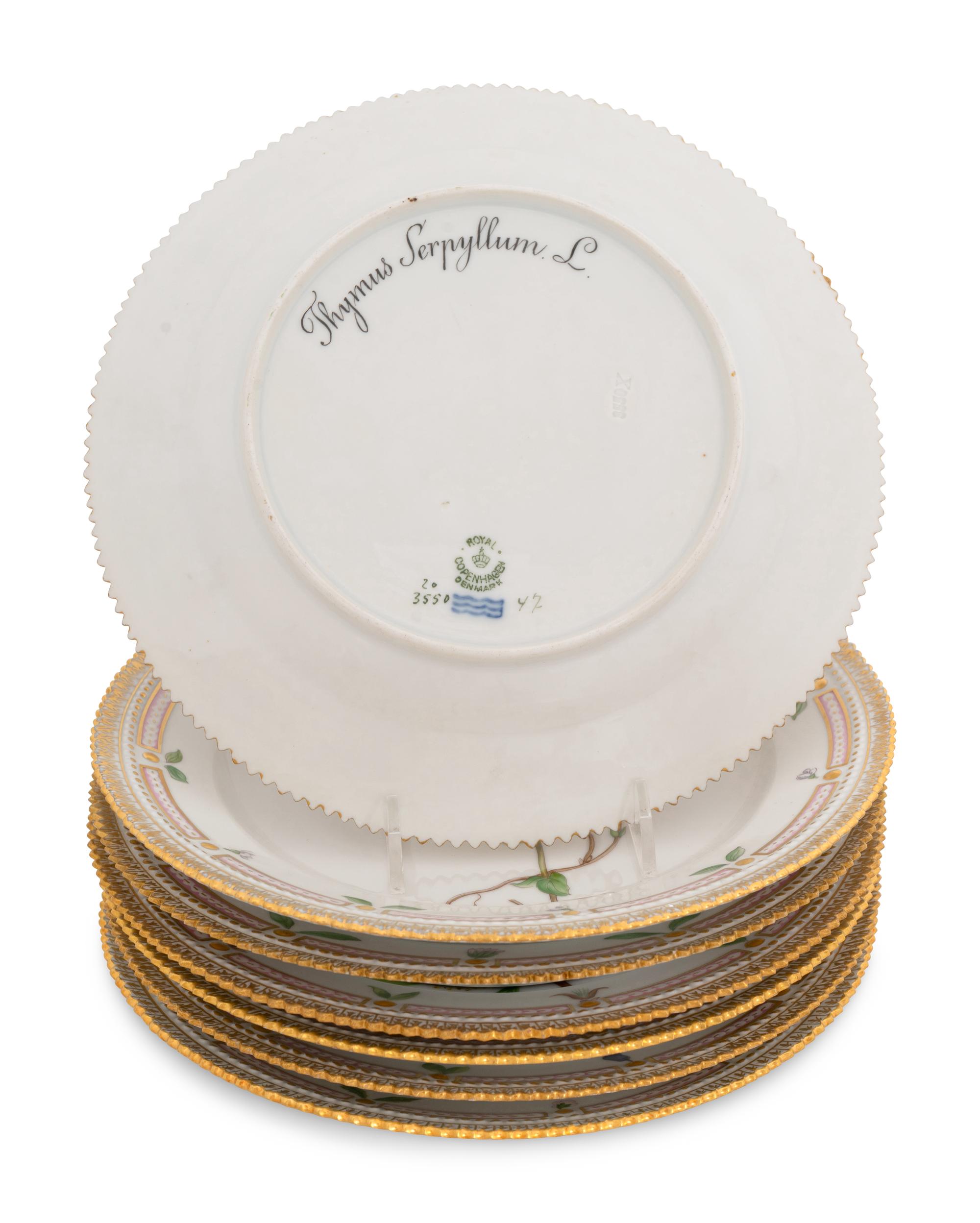 A Set of Seven Royal Copenhagen Flora Danica Luncheon Plates