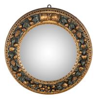 A Continental Painted and Parcel-Gilt Convex Mirror