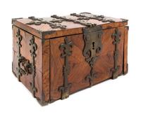 A Continental Brass Mounted Oysterwood Jewelry Casket Height 8 x width 13 1/2 x depth 9 inches. — 18TH CENTURY