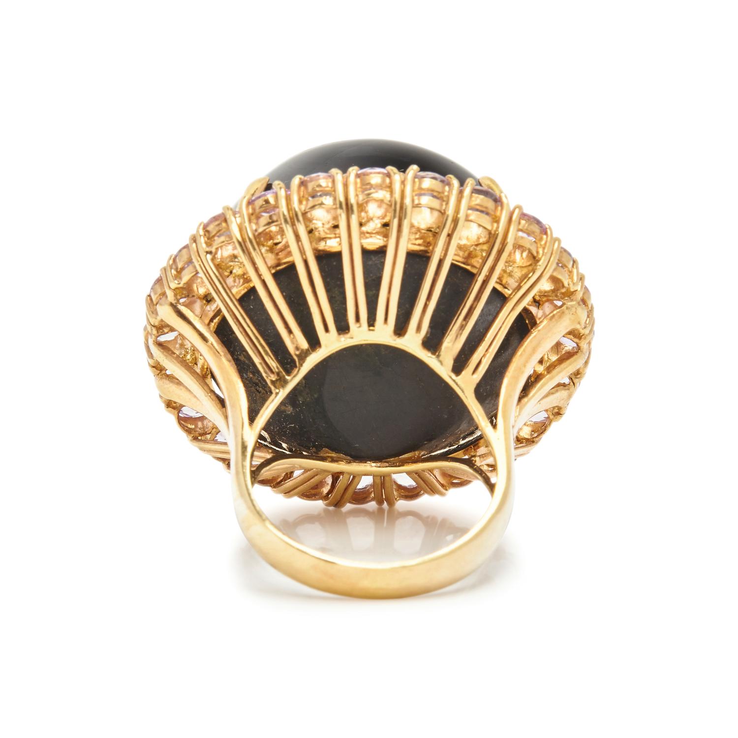 YELLOW GOLD, STAR DIOPSIDE, AND PINK SAPPHIRE RING