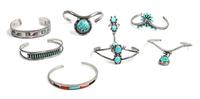 Seven Southwestern Bracelets Length of one 5 3/8 x opening 1 x width 1/2 inches