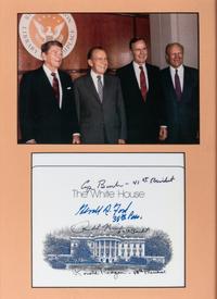 [POLITICS]. White House card signed by 4 US Presidents: Richard NIXON, Gerald FORD, Ronald REAGAN, and George H.W. BUSH.