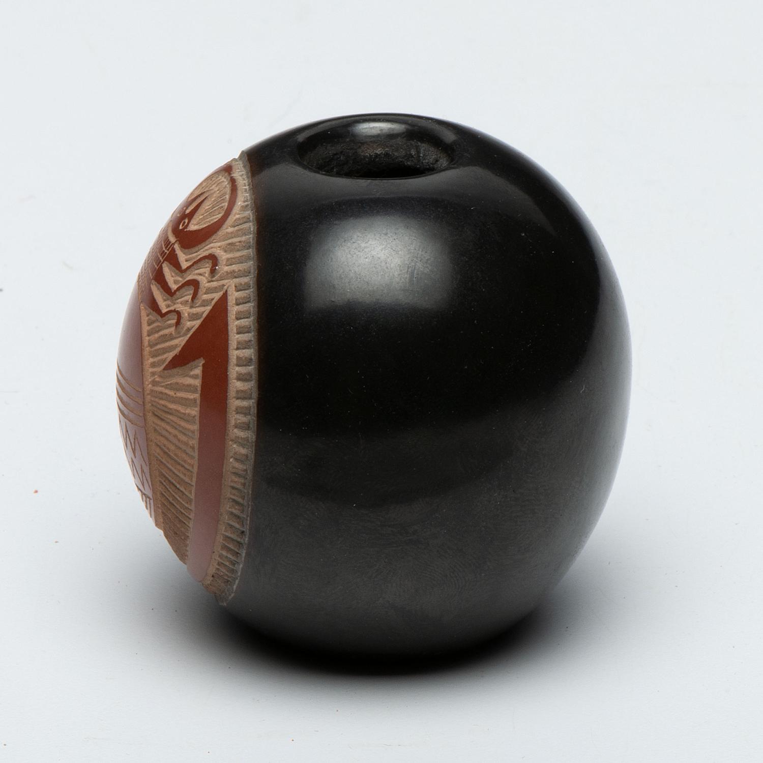 Black, Red, and Sienna Sgraffito Seed Jar, with Iktomi