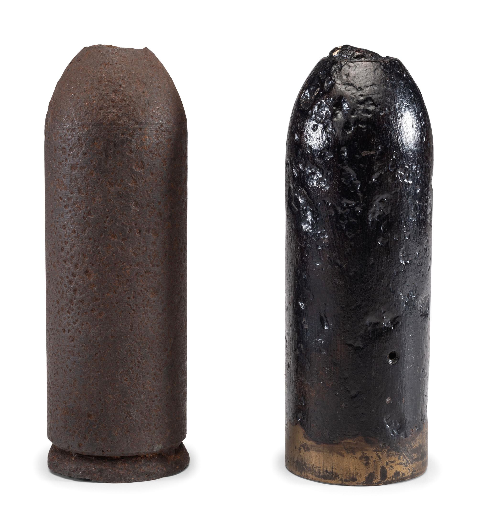 [CIVIL WAR]. A group of 2 artillery shells, incl. Confederate 10-pound Reed & Parrott shell.