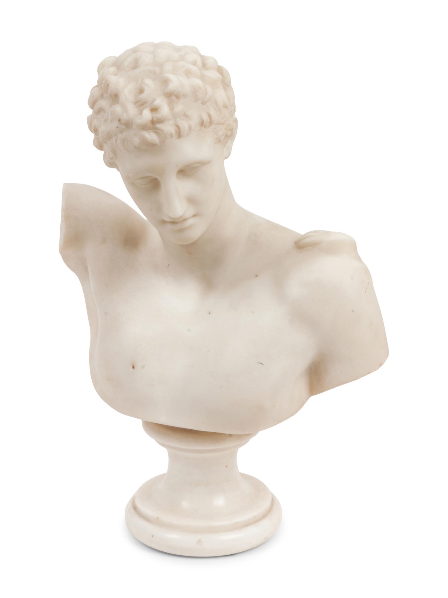 A Carved White Marble Grand Tour Bust of Hermes of Praxiteles
