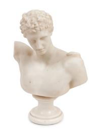 A Carved White Marble Grand Tour Bust of Hermes of Praxiteles
