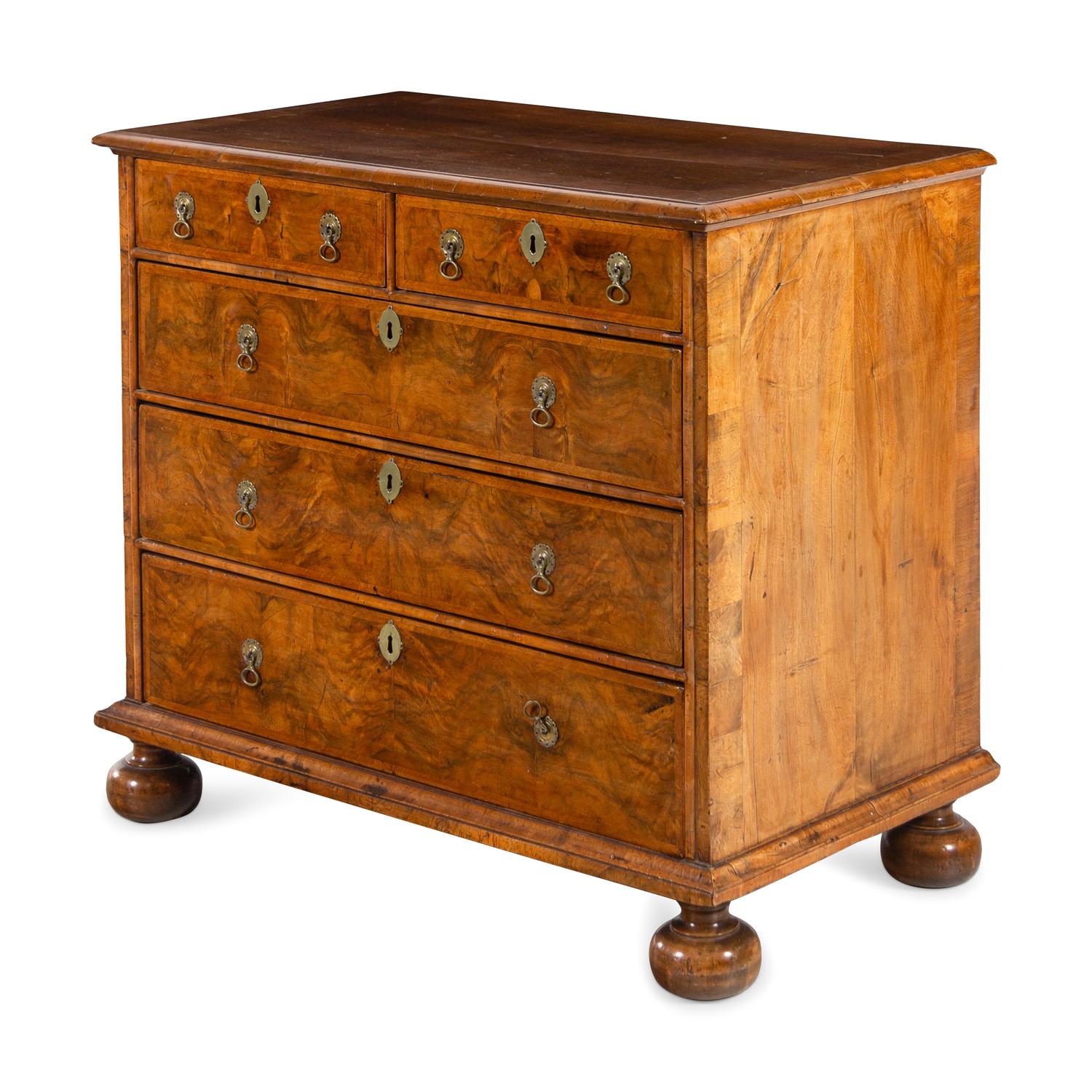 A George I Figured Walnut Veneered Chest of Drawers