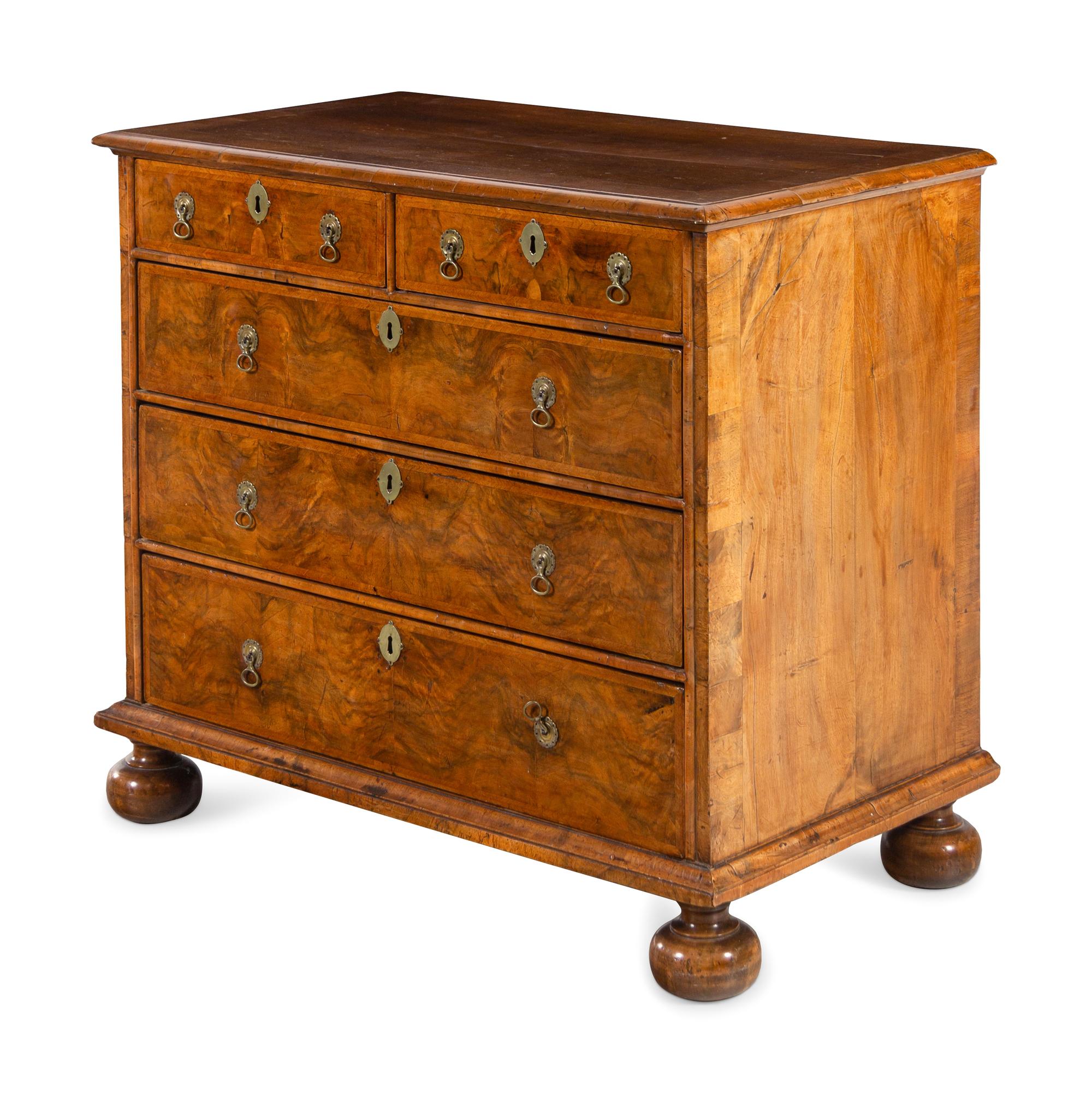 A George I Figured Walnut Veneered Chest of Drawers