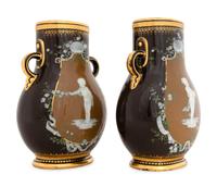 A Pair of Mintons Brown-Ground Pâte-sur-Pâte Vases