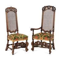 A Set of Ten William and Mary Style Caned and Carved Beechwood Dining Chairs
