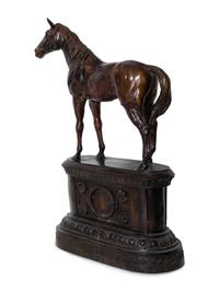 A Large Cast Bronze Horse Sculpture on Elaborate Plinth