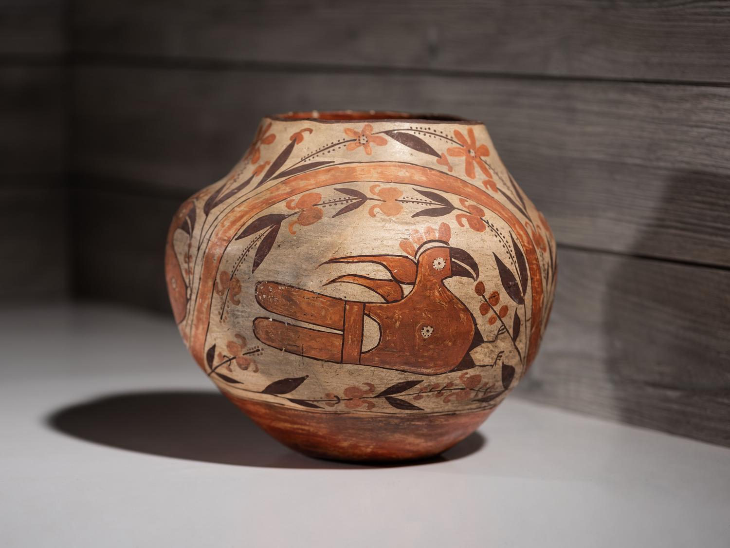 Acoma / Laguna Polychrome Parrot Pottery Jar