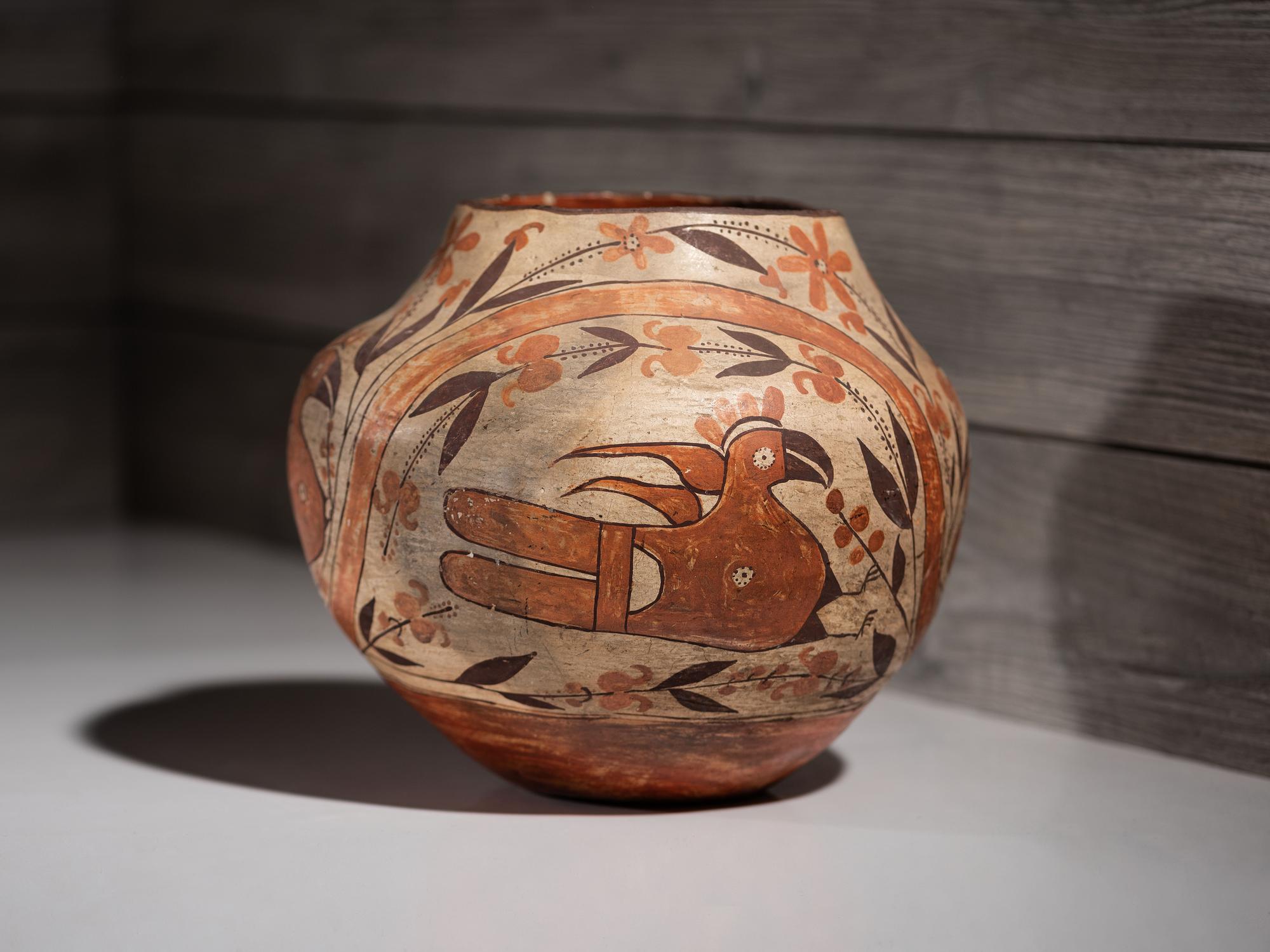 Acoma / Laguna Polychrome Parrot Pottery Jar
